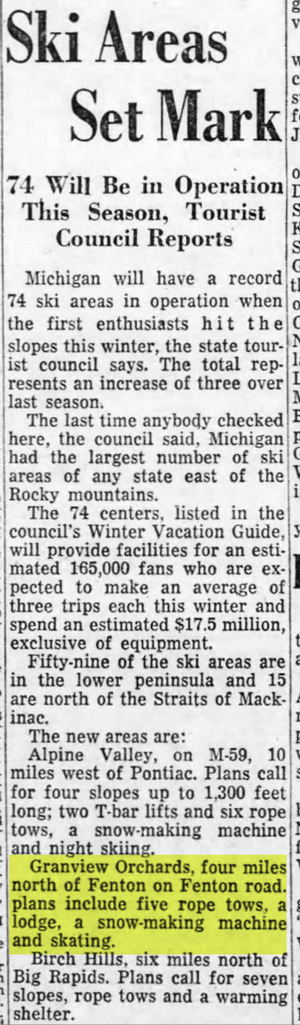 Granview Orchards Ski Area - 1961 Article